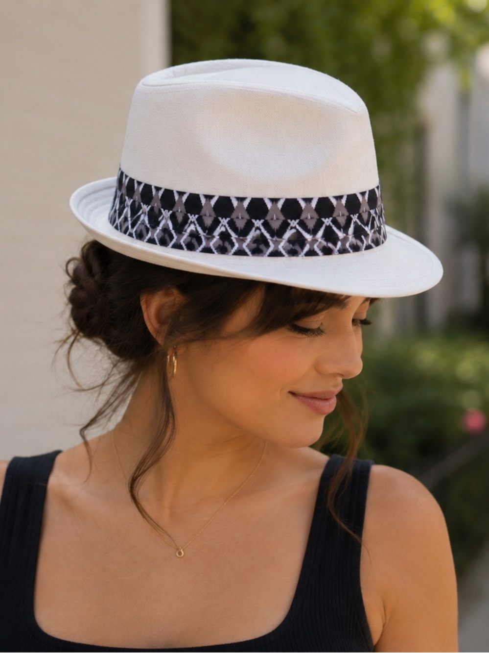 Element White Fedora with Black Geometric Band